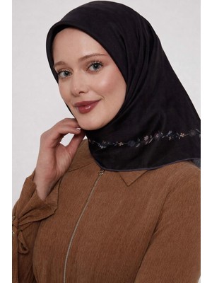Bonjela Soft Eşarp Minimal Çiçek Desen Siyah Gri