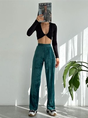 Win Moda Kadın Kadife Pantolon Geniş Paça Max Boy Wide Leg Lastikli Bel S/xl 8 Renk