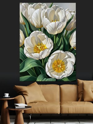 Tablomega Vazo Içinde Beyaz Laleler Buketi Dekoratif Kanvas - Mdf Ahşap Tablo