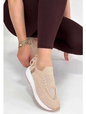 Renji Bej Triko Bağcıklı Spor Ayakkabı