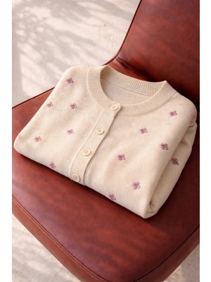 Retrobird Nakış Işlemeli Romantik Hırka Kadın Krem Lila