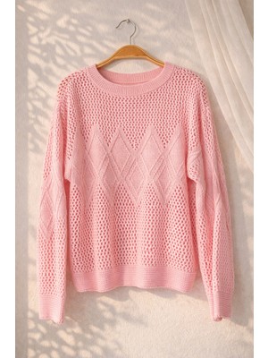 Retrobird Ajurlu Delikli Baharlık Triko Kadın Pembe