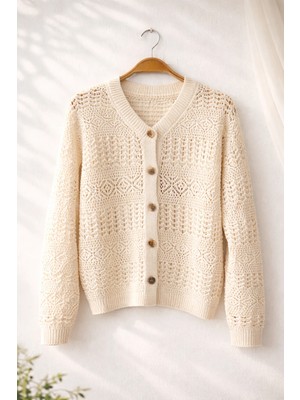 Retrobird Delikli Baharlık Hırka Kadın Krem