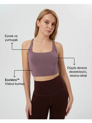 Ayma Active Lila EcoVero Viskoz, Yüzücü Askılı Kare Yaka Basic Crop Yoga Pilates Spor Sütyeni