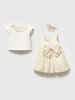 Noynoy Çift Fiyonklu Body Elbise Takım - Ekru - 12 - 18 Ay Ekru