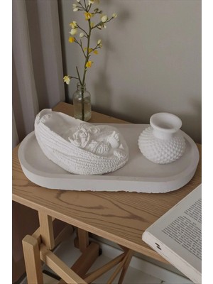 Doğal Tepsili Bebek Figürü ve Dokulu Vazo Seti