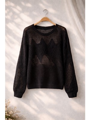 Retrobird Ajurlu Delikli Baharlık Triko Kadın Siyah