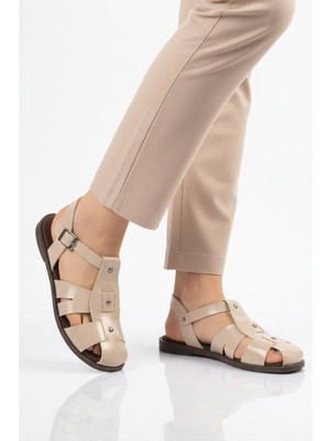 Ayakmod Bej Hafif Ince Taban Kadın Sandalet 335335 Z