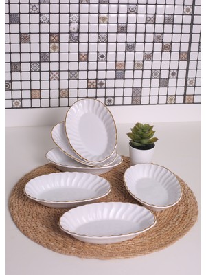 Yaldızlı Fırfır Çerezlik Sunumluk ve Kahvaltılık, 6'lı Beyaz Set