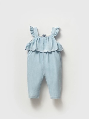 Noynoy Roba Detaylı Kız Bebek Denım Tulum - Mavi - 18 - 24 Ay Mavi