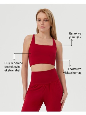 Ayma Active Kırmızı EcoVero Viskoz, Yüzücü Askılı Kare Yaka Basic Crop Yoga Pilates Spor Sütyeni
