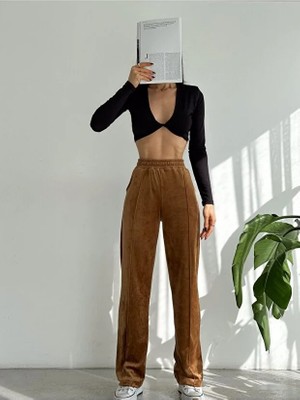 Win Moda Kadın Kadife Pantolon Geniş Paça Max Boy Wide Leg Lastikli Bel S/xl 8 Renk