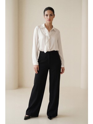 Setre Siyah Ce Detaylı Rahat Kesim Pantolon