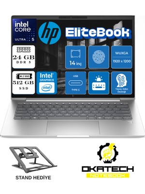 HP Elitebook 640 G11 Intel Ultra U5-125U Aı 24 GB 512 GB SSD Fhd IPS 14" W11PRO AD4D0ETOKATECH03