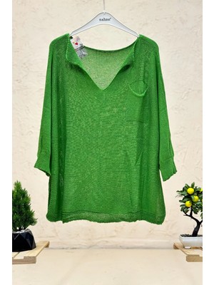 Sahnemoda Tek Cepli V Yaka Yarasa Merserize Bluz