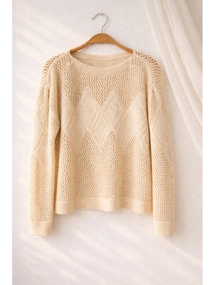 Retrobird Ajurlu Delikli Baharlık Triko Kadın Krem