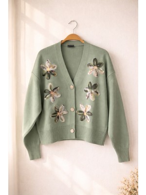 Retrobird Kabartma Aplike Işlemeli Romantik Hırka Kadın Çağla