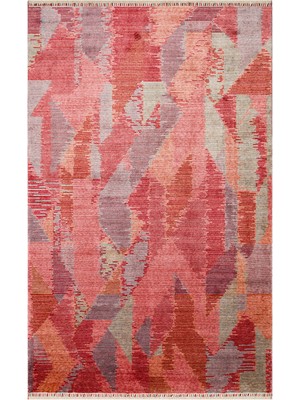 Cool Halı Still Kırmızı Modern Pastel Renkli El Dokuması Natural Tencel Iplik Yumuşak 4 Mevsim Salon Halısı