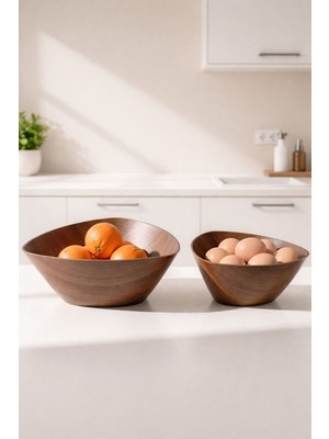 Ahşap Görünümlü Büyük ve Orta Boy Kase Seti (2’li) – Modern Sunum ve Saklama