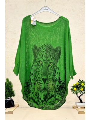 Sahnemoda Kaplan Baskı Yarasa Merserize Bluz