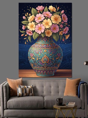 Tablomega Vazo Içinde Rengarenk Çiçek Buketi Dekoratif Kanvas - Mdf Ahşap Tablo