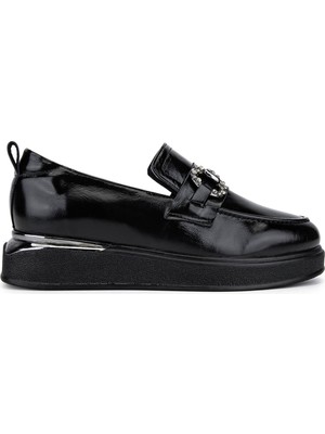 Tamer Tanca Kadın Hakiki Deri Siyah Rugan Loafer Ayakkabı 322 2451401 Bn Ayk SK25-26 Sıyah Krsk Rgn