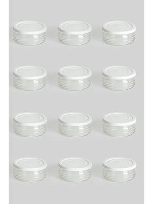 12'li Premium Cam Saklama Kabı Seti, Hava Geçirmez, Beyaz Plastik Kapaklı