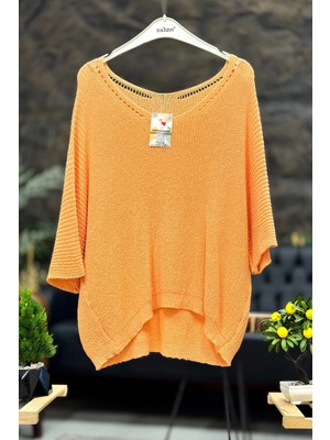 Sahnemoda V Yaka Selanik Örgü Merserize Salaş Oversize Bluz