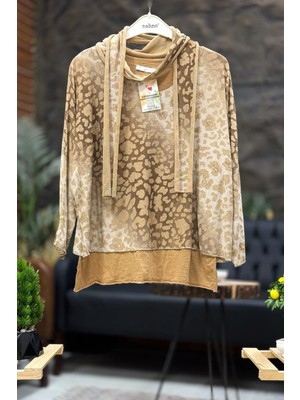 Sahnemoda Leopar Desen Sim Detaylı Şallı Ikili Ithal Bluz