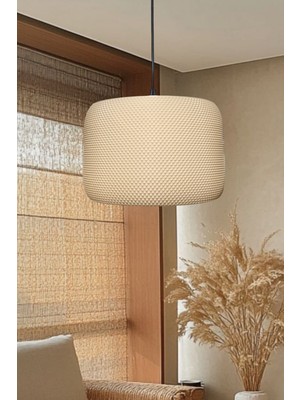 Decory Hydra Hasır Renk Rattan Görünümlü Avize, Pinterest Tarzı Tekli Sarkıt Avize (Bioplastik) E27