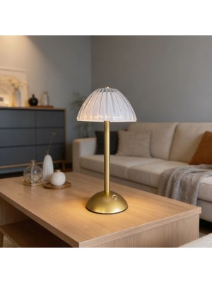 Lowell Home  Uzun Mantar çizgili Model LED Masa Lambası – Dokunmatik, 3 Renk Işık Modlu, Şarjlı Dekorat