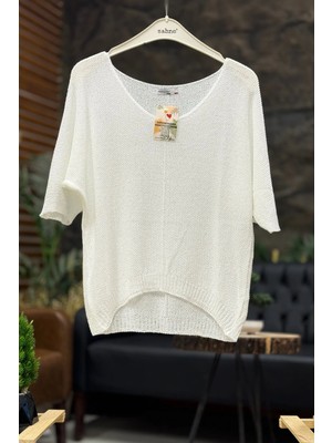 Sahnemoda Kısa Kol V Yaka Yarasa  Merserize Bluz