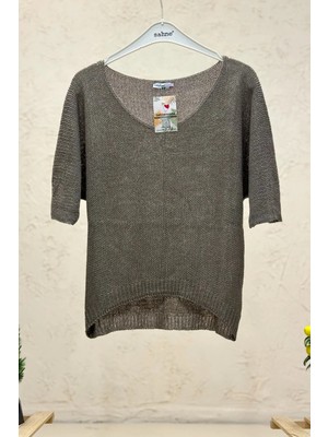 Sahnemoda Kısa Kol V Yaka Yarasa  Merserize Bluz