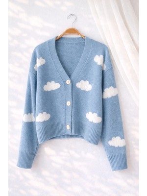 Retrobird Bulut Kabartmalı Hırka Kadın Mavi