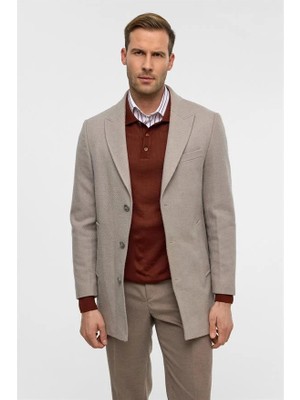 Süvari Bej Slim Sivri Yaka Cepsiz Kaban