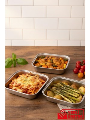 3'lü Paslanmaz Çelik Güveç Tabak Seti, 650 Ml, Dayanıklı ve Şık Tasarım