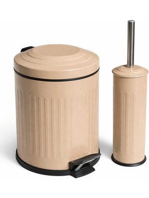 Eforeca Vintage 2 Li Çöp Kovası Banyo Seti Çizgili Cappucino