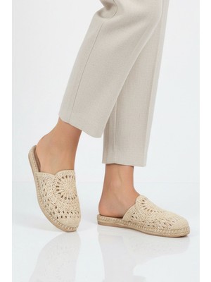 Ayakmod Bej Örme Hafif Ince Taban Kadın Günlük Terlik 473134 Z