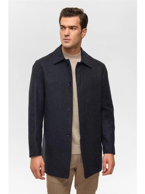 Süvari Lacivert Regular Bebe Yaka Akrilik Düz Kaban Erkek Günlük Kullanım İçin
