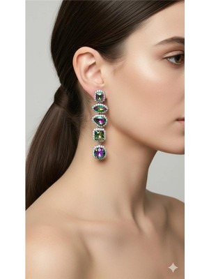 Petek Aksesuar Abiye Uzun Şık Taşlı Küpe