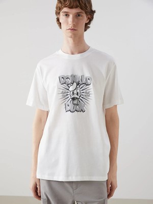 Lc Waikiki Yeni Sezon Bisiklet Yaka Donald Duck Baskılı Erkek Tişört