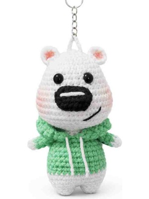 SevseHobi El Yapımı Amigurumi Ayıcık Anahtarlık – Yeşil Kapüşonlu Örgü Ayı Çanta Süsü