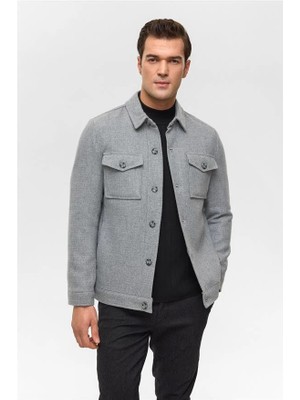Süvari Gri Slim Klasik Yaka Torba Cep Mont