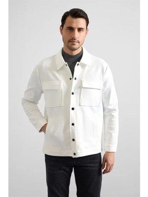 Süvari Beyaz Regular Klasik Yaka Kapaklı Cep Mont