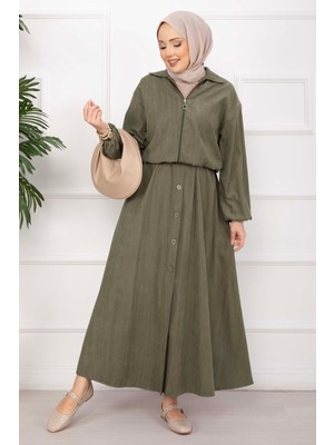 Ums Bomber Ceket & Düğmeli Etek Takım Haki