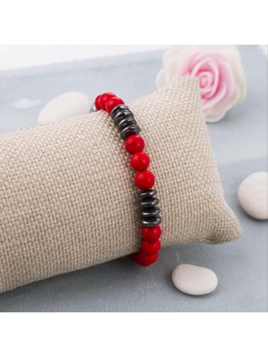 Zero Land Drnds Mercan-Hematit Doğaltaş Bileklik-Kırmızı