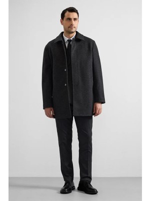 Süvari Antrasit Regular Erkek Bebe Yaka Düz Polyester Karışımlı Yan Cepli Kaban