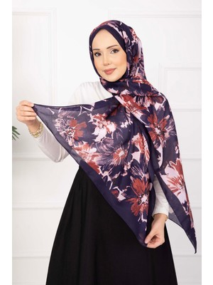 ECN Floral Çiçek Desenli Şal Serisi Mürdüm