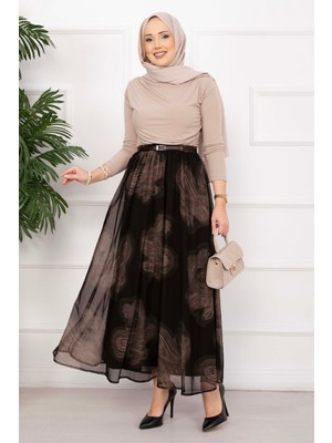 SVS Lora Kemerli Astarlı Tül Etek Siyah