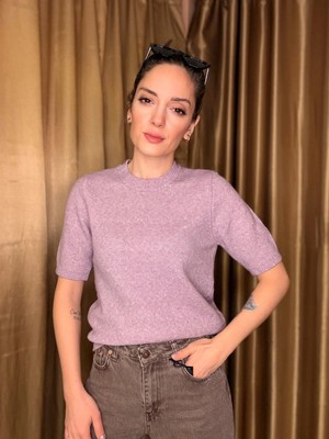 Ali Butik Lila Pullu Simli Kısa Kol Triko
